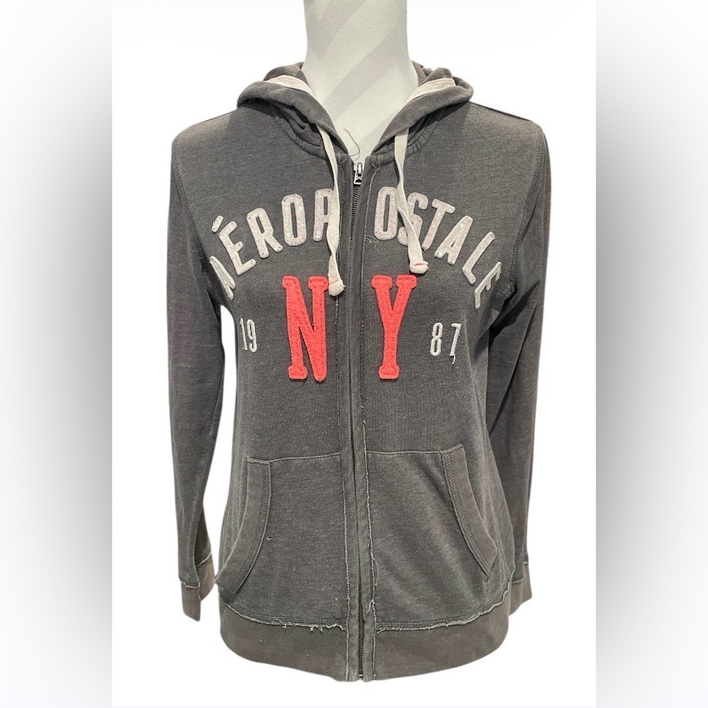 Aeropostale Charcoal Hoodie Jacket with Coral NY Emblem Size Medium